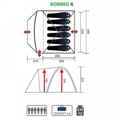 Палатка BORNEO-6-G зеленая (PR B-6-G) Premier Fishing