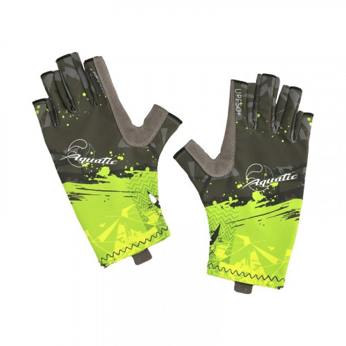 Перчатки для рыбалки летние Aquatic UPF50+ (цвет: camo lime khaki, размер L/XL)