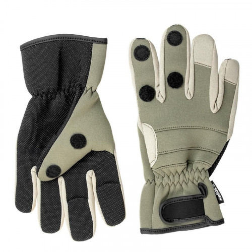 Перчатки рыбацкие FISHER неопрен. на липучке, цв.хаки р.XL (HS-HY-D13-XL) Helios