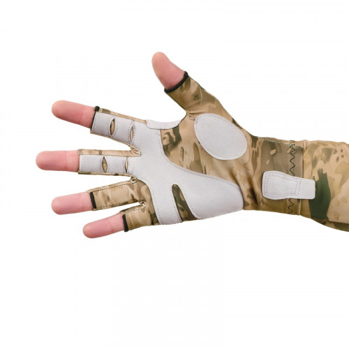 Перчатки для рыбалки летние Aquatic UPF50+ (цвет: SAND CAMO, размер L/XL)
