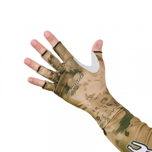 Перчатки для рыбалки летние Aquatic UPF50+ (цвет: SAND CAMO, размер L/XL)