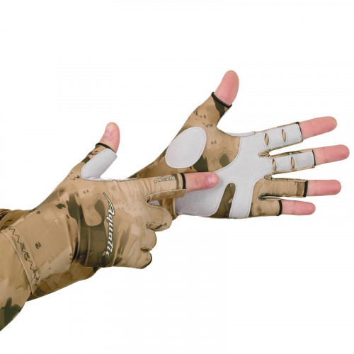 Перчатки для рыбалки летние Aquatic UPF50+ (цвет: SAND CAMO, размер L/XL)