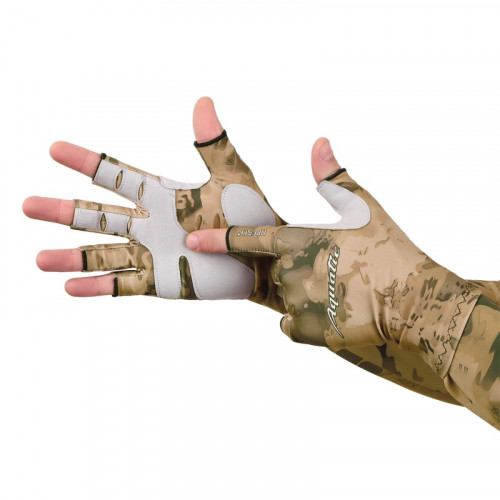 Перчатки для рыбалки летние Aquatic UPF50+ (цвет: SAND CAMO, размер L/XL)