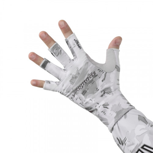 Перчатки для рыбалки летние Aquatic UPF50+ (цвет: WHITE CAMO, размер L/XL)