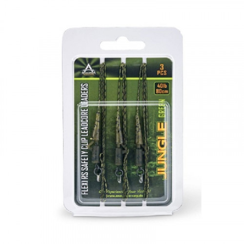 Поводки карп. из ледкора Anakonda S-CLIP Jungle Green c безоп. клип. 40lb 80см 3шт.