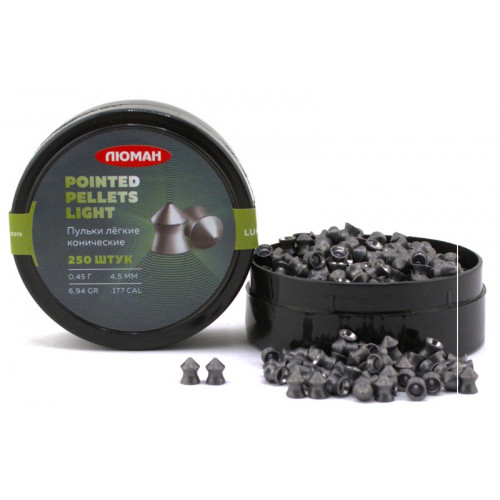 Пули Люман  лёгкие конические/Pointed pellets Light, 0,45 г. по 250 шт
