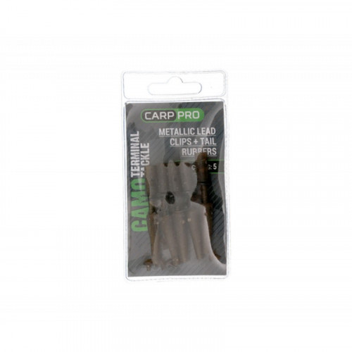 CARP PRO Клипса безопасная Metallic Lead Clips+Tail Rubbers Camo c фиксатором 5шт