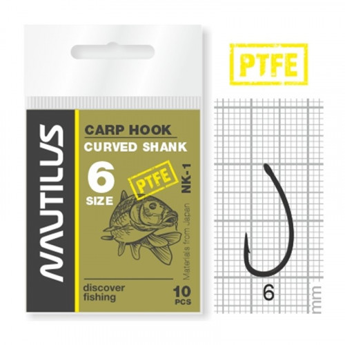 Крючок Nautilus Carp Curved Shank 1PTFE № 6