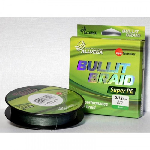 Шнур плетёный ALLVEGA Bullit Braid 135м тёмно-зелёный 0,12мм (7,1кг)