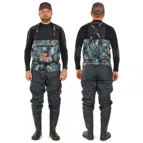 Полукомбинезон заброд. Norfin PILOT CAMO BOOTFOOT р.43-M с сапогами резина