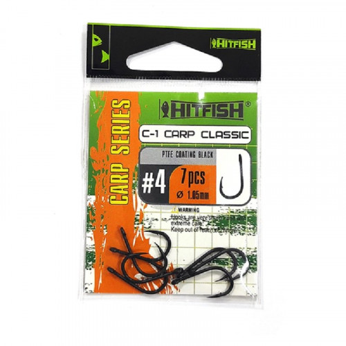 Одинарный крючок HITFISH Carp Series PTFE-BC C-1 Carp Clatssic #8 (7 шт/уп)