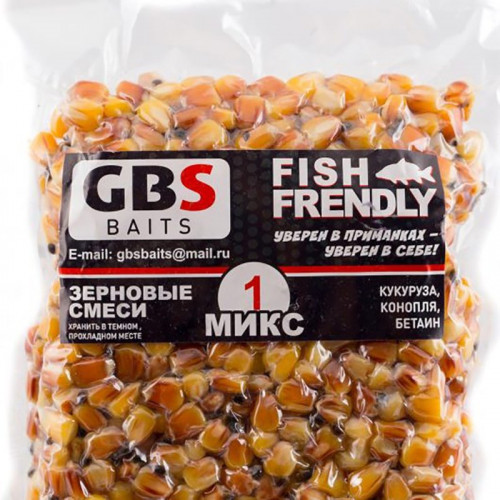 Зерновая смесь GBS Baits № 1 Фасовка 1 кг (Кукуруза,конопля)