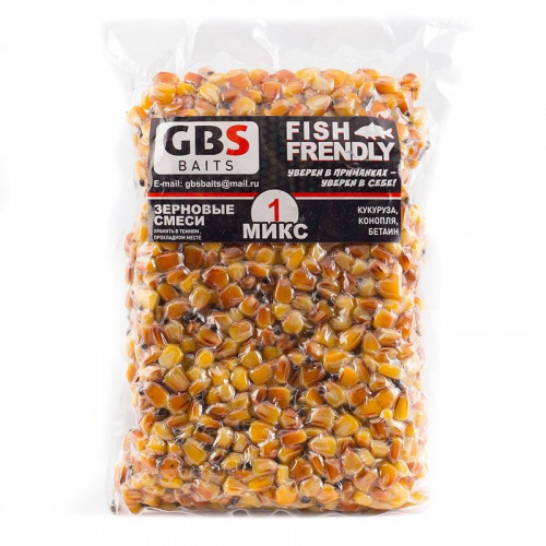 Зерновая смесь GBS Baits № 1 Фасовка 1 кг (Кукуруза,конопля)