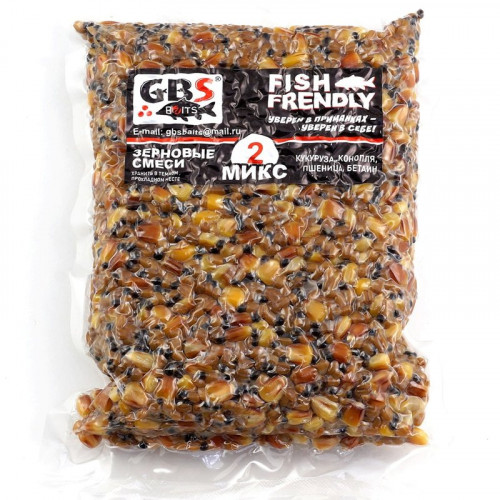 Зерновая смесь GBS Baits № 2 Фасовка 1 кг (Кукуруза, конопля, пшеница)