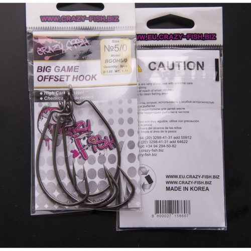 Офсетный крючок Crazy Fish Big Game Offset Hook №5/0 5 шт